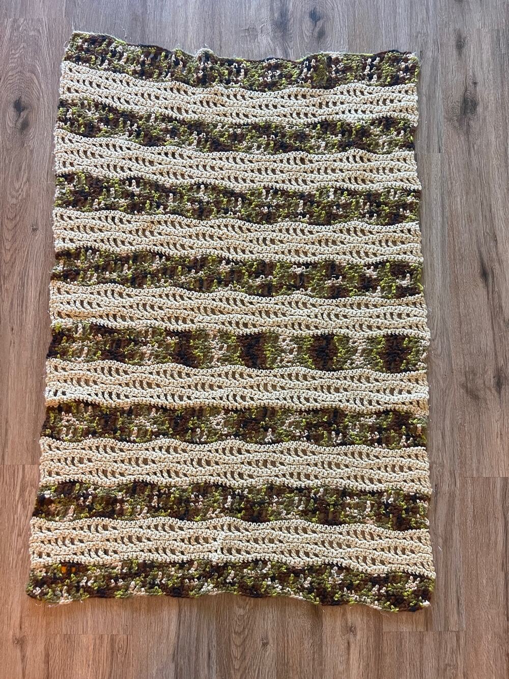 Crocheted Prayer Shawl Hand Made Love and Prayers Lutheran Church Green Brown
